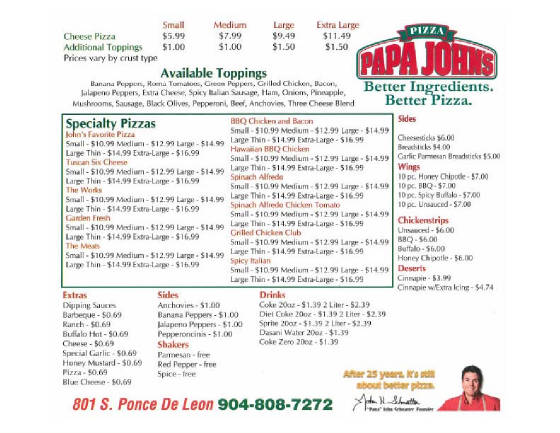 PAPA JOHNS PIZZA, Vienna - 8501 TYCO RD - Menu, Prices